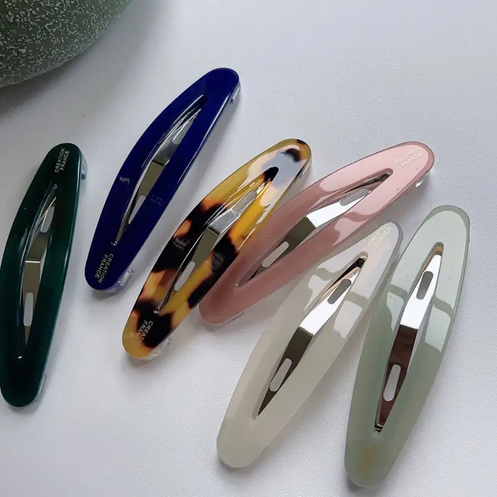 韓国輸入 薄型エレガントヘアクリップ【オーバルデザイン・フランス風・ピンク・ブラック】