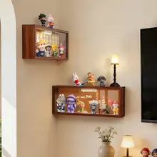 レトロコーナー収納ディスプレイラック【防塵・ライト付き・穴あけ不要】