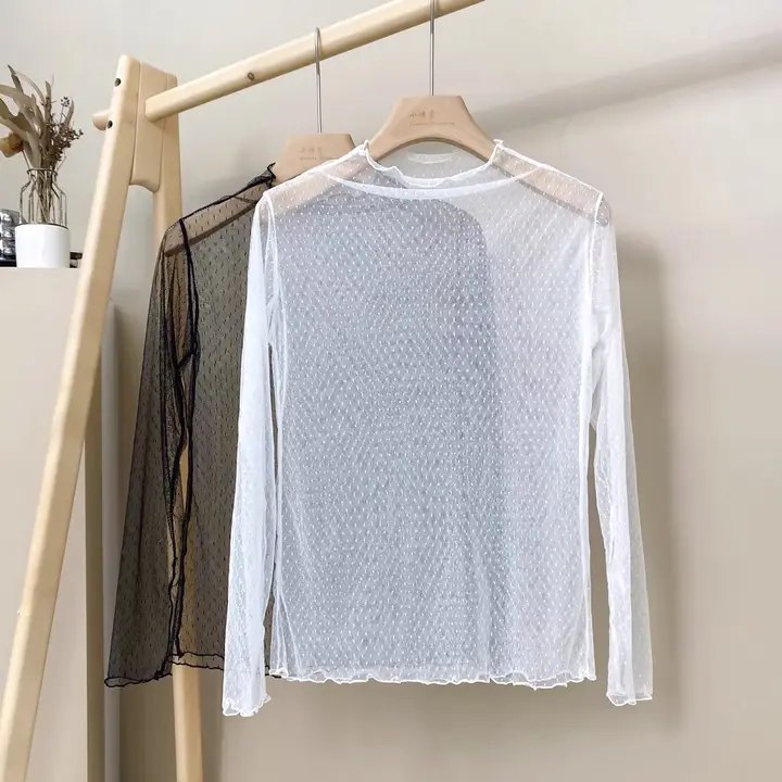 半高ネック レディース 長袖インナー【シースルー・レース・秋冬用】