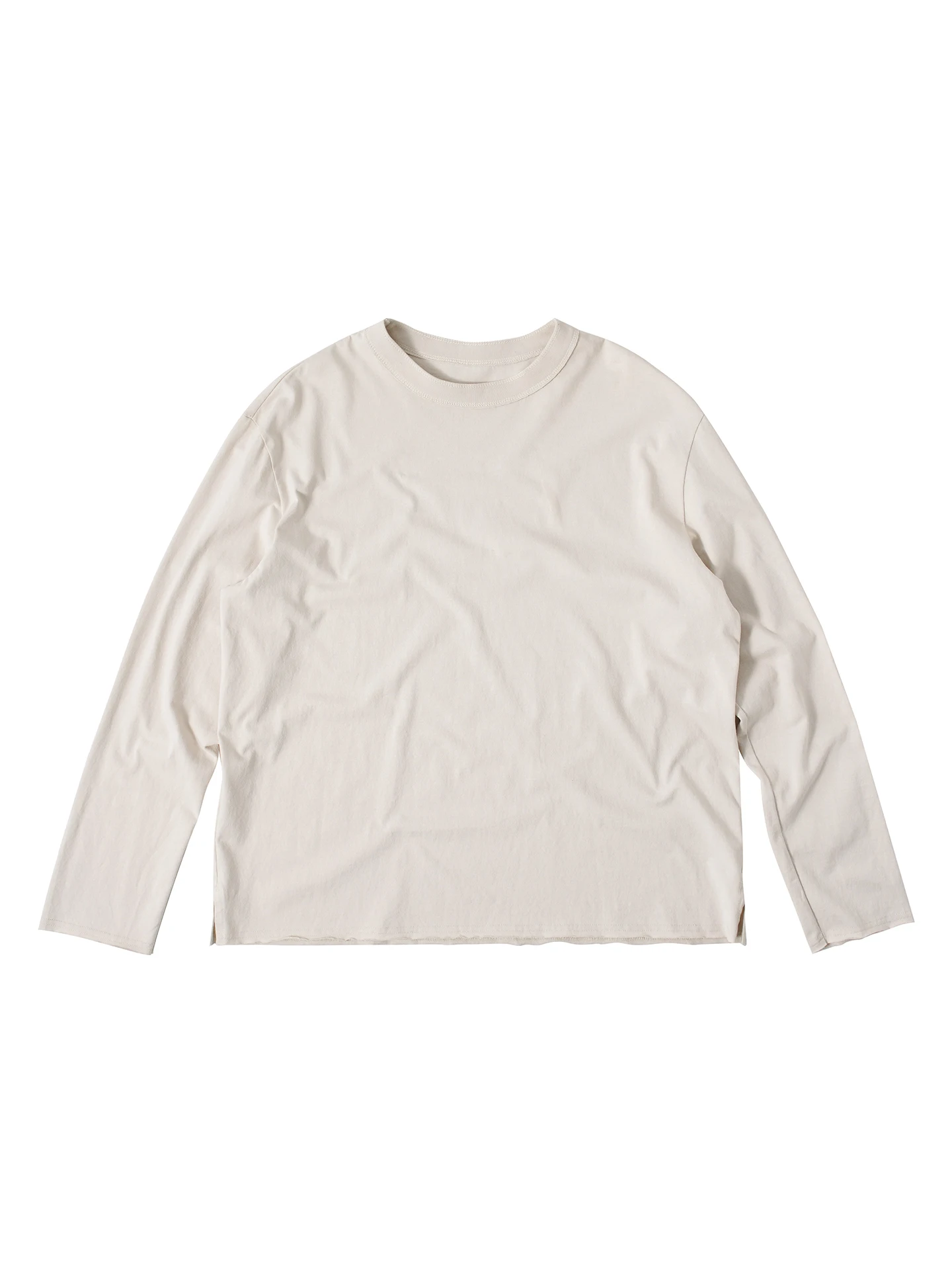 長袖Tシャツ：快適な着心地のコットンTシャツ【丸襟・ベージュ】