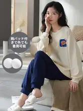 可愛いカートゥーンデザインのパジャマ【女性用・秋用・純綿・大きいサイズ・ゆったりタイプ】（セットアップ対応）