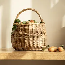 柳編の収納バスケット【手提げ・花柄・ナチュラル・買い物用】