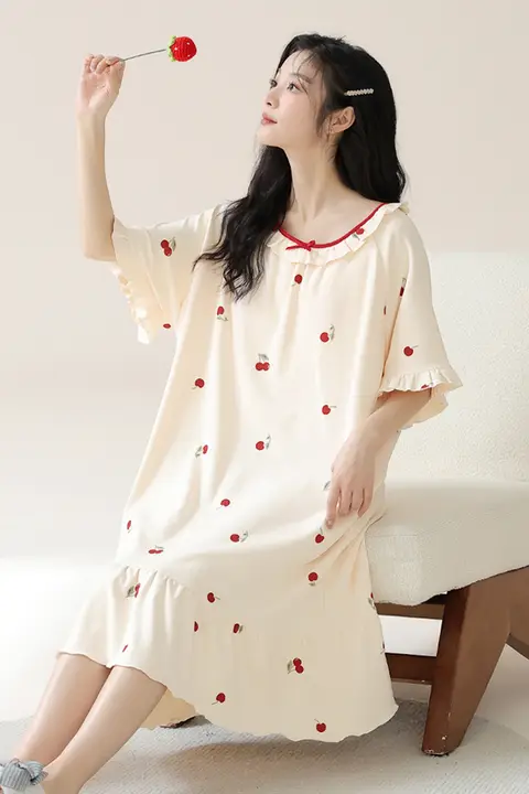 純綿の夏用マタニティ睡眠ワンピース【胸パッド付き・極上の柔らかさ・大きいサイズ】（セットアップ対応）