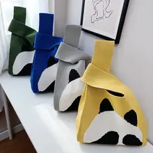 可愛いパンダデザインのニットトートバッグ【持ち運び用・ランチボックス収納可】