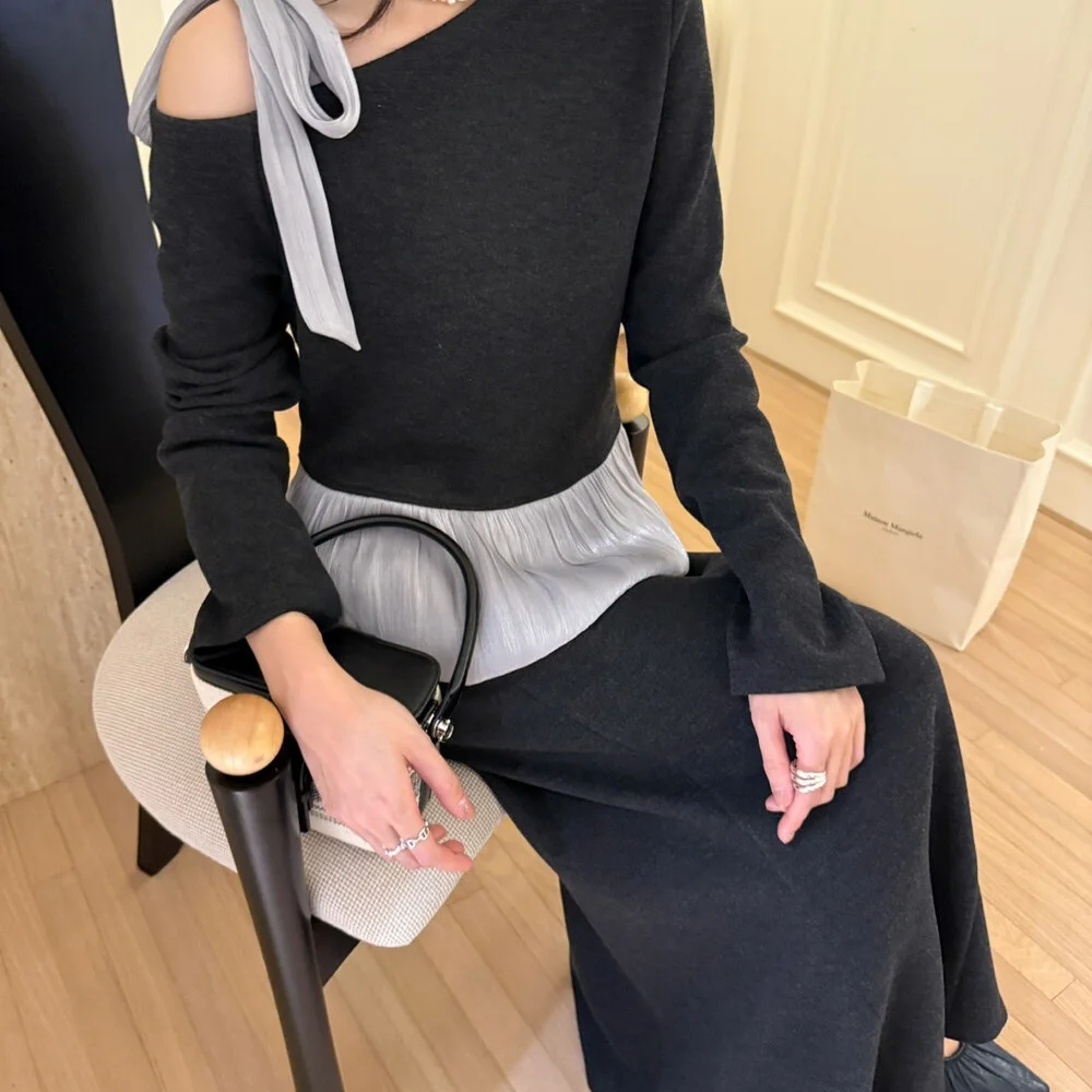 40代後半のきれいめコーデにぴったり？バイカラーリボントップスとフレンチスカートのセットは今季のトレンドコーデに欠かせない