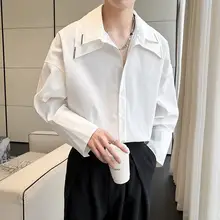 春夏用の取り外し可能な二重襟デザインの長袖シャツ【上品でおしゃれなユニセックス】（セットアップ対応  ）