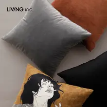 LIVING inc. モダンシンプルデザイン ベロアクッション【黒白灰・リビングやオフィス用】