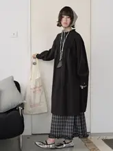 リネン製 レース付き長袖ワンピース【秋用・ゆったりデザイン・女性用】