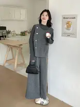 灰色の高級感あるファッションスタイル【蝶結びベスト・ワイドパンツ・トリプルアイテム】（セットアップ対応）