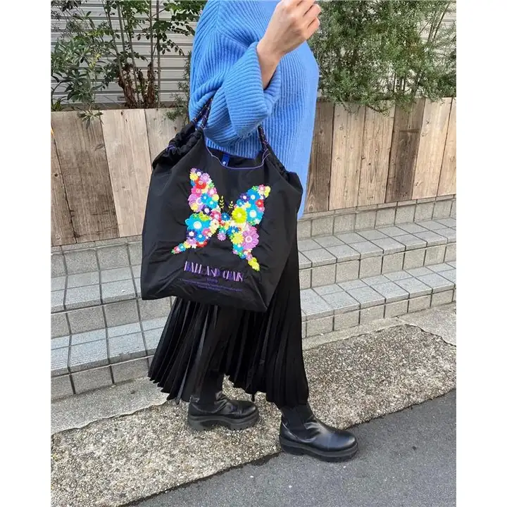 日本刺繍黒蝶 エコバッグ キャンバスバッグ