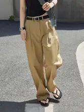カーキ色 ワイドパンツ【ハイウエスト・したデザイン・カジュアル用】（セットアップ対応）