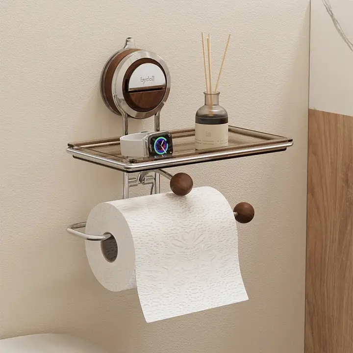 吸盤式 トイレットペーパーホルダー【バスルーム用・洗面所・収納棚】