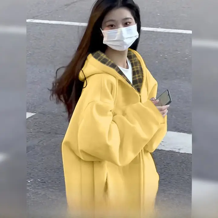 フード付きジッパーアウター【春秋用・薄手・ゆったりオーバーサイズ・カジュアルデザイン】