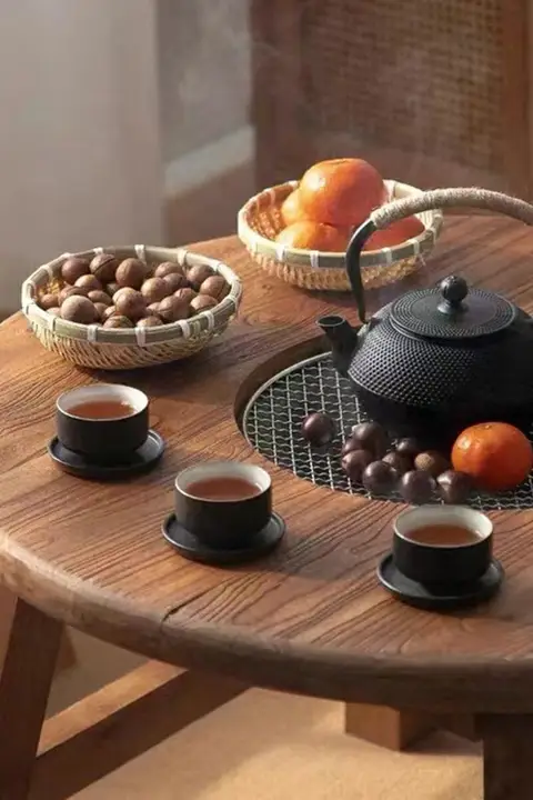 アカシア木製 座卓付き電気焼き火炉セット【煙の出ない炭火・家庭用・お茶会用】