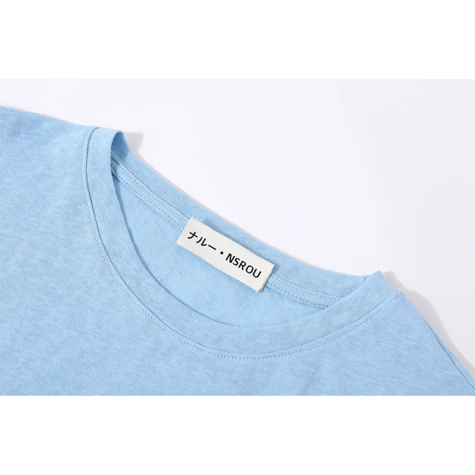 ブルーの短袖Tシャツ【丸首・正肩・ニット】（セットアップ対応）