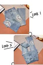 高腰刺繍入りフレアデニムパンツ【レディース・スリムフィット・カジュアル】