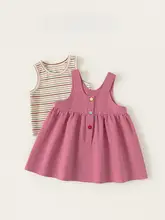 夏季のレトロで可愛い女の子用キャミソールワンピースとストライプトップス