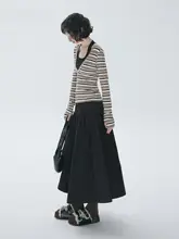 体型カバー効果抜群！Aラインハイウエストスカート【抽織りデザイン・中長丈・感】（セットアップ対応）