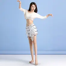 春夏用のビーズ付き短スカート ヒップホップダンス衣装【初心者向け・東洋舞踊 演出用・練習着】（セットアップ対応）