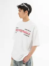 アメリカンレトロロゴプリントラウンドネック半袖Tシャツ【メンズ・夏用・フィット】
