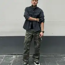 多ポケット迷彩工装パンツ【アメリカンスタイル・ウォッシュ加工・ルーズフィット】（セットアップ対応）