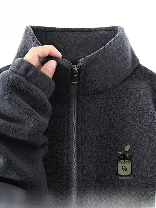 秋冬用 メンズ厚手保温フリースジャケット【両面フリース・ゆったりしたスタンドカラー】