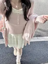 春用 フラワープリントニットトップス【ピンク・ショート丈・女性用】