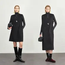 秋冬向けワンピース【ウール生地・ノースリーブ・洗練されたデザイン】