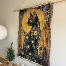 オーストリアの画家古斯タフ・クリムト風 夜の猫 タペストリー