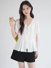 ファッションなVネックジッパーブラウス【大きいサイズ・ウエストシェイプ・夏用】