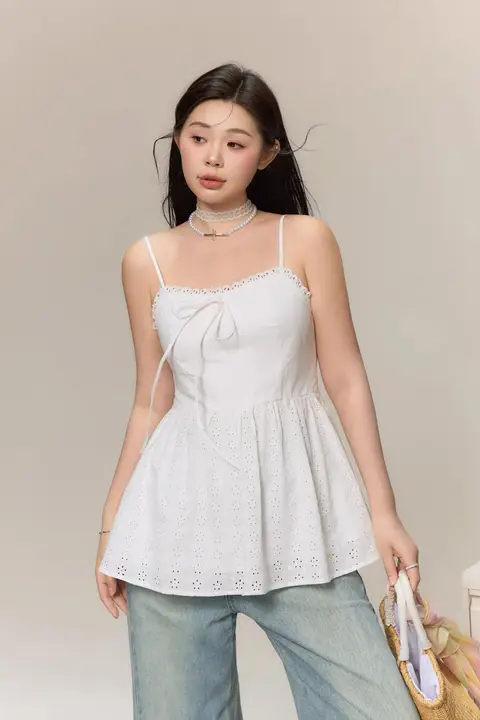 夏の風を感じる！リボンデザインのキャミソール【大きいサイズ・フランス風】（セットアップ対応）