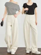 ホワイトリネンバナナパンツ【高腰・ロング・薄手・横幅に余裕】（セットアップ対応）