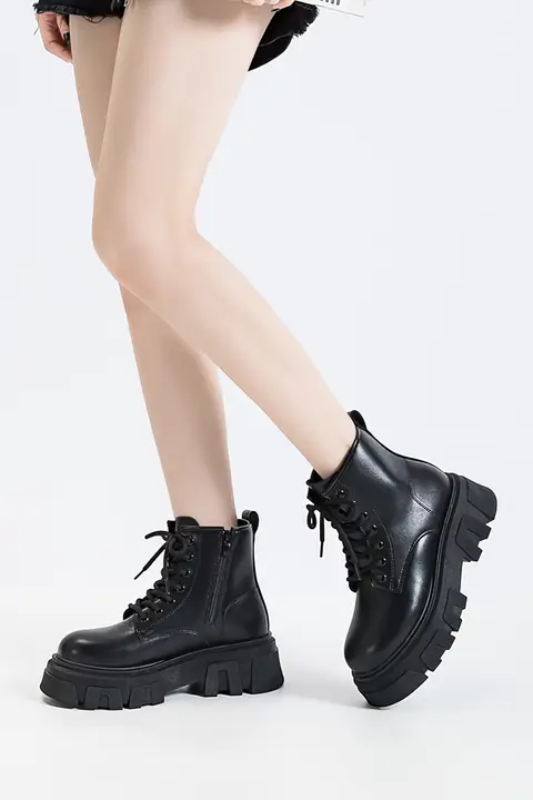 厚底マーティンブーツ【冬用・裏地ボア・ハイトップ・黒】