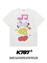 カジュアルなアニメプリント 半袖Tシャツ【女性用・夏用・極上の柔らかさ】（セットアップ対応）