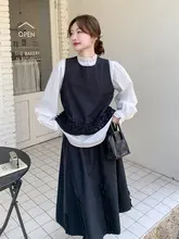 黒色 フリル付きベストとスカート【春夏用・ファッション・体型カバー】（セットアップ対応）