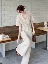 通勤向けシンプル短袖スーツ【女性用・スタイルアップ・ワイドパンツ・軽やか】（セットアップ対応）