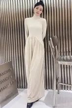 シンプルなデザインの春用長袖ドレス【カジュアル・ウエストシェイプ・フルレングス】