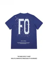 涼しげなブルーの半袖Tシャツ【字母プリント・ラウンドネック・ゆったりしたフィット・通気性のあるコットン】