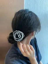 黒いパールフラワーヘアゴム【高級感・韓国スタイル】