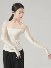 ワンショルダーの長袖ボディスーツ【メッシュ素材・現代舞踊・中国舞踊用】