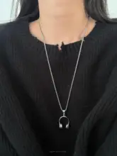ANSS 音楽イヤフォンペンダント付きロングネックレス【ユニセックス・ヴィンテージ風・カジュアル】