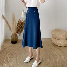 高腰フィッシュテールロングスカート【フリル付き・夏用・通勤向け・Aライン】