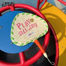 妖精デザインの刺繍入り編み扇子【夏用・バイカラー】