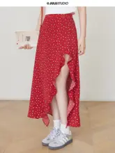 ヴィンテージ風フラワープリントスカート【不規則なフリル・大きいサイズ・ ハイウエスト】（セットアップ対応）