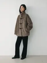 暖かいウール混ボアコート【レトロスタイル・ボタン付き・極上の柔らかさ】