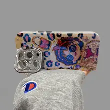 スマホケース レディース 油画風 豹柄 シリコン カメラレンズ保護 スタンド付き 耐衝撃 iPhone 16 15 14 13 Pro Max Plus 対応