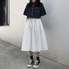 白色コットン製 Aライン中長丈スカート【ジャンプスカート・レトロ文芸スタイル・学生向け】