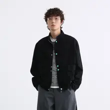 ターコイズ装飾のデニムジャケット【ユニセックス・秋用・フィット・スタンドカラー】