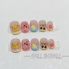 かわいい蜂蜜クマの手描きアート ネイルチップ【短め・シンプルデザイン・ドレスアップ対応】