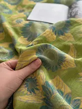 リネン風デザインのダブルレイヤー掛け布団カバー【全棉・緑色・ひまわりモチーフ】（セットアップ対応）